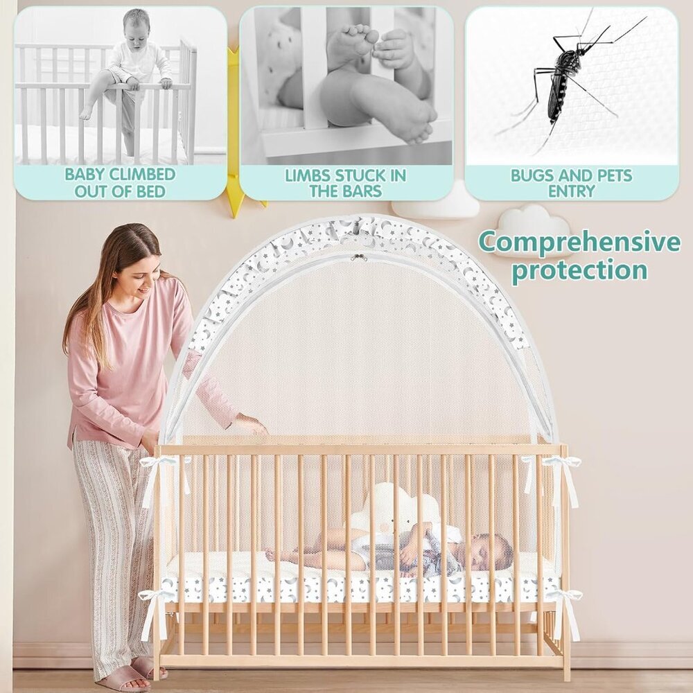 Crib Tent - Crib Net to Keep Baby in, Stop Baby from Climbing Out of Crib, Pop U - Picture 4 of 7
